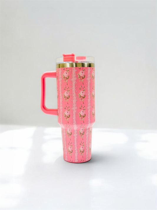 Drinkwell Floral Pink Stainless Steel Tumbler
